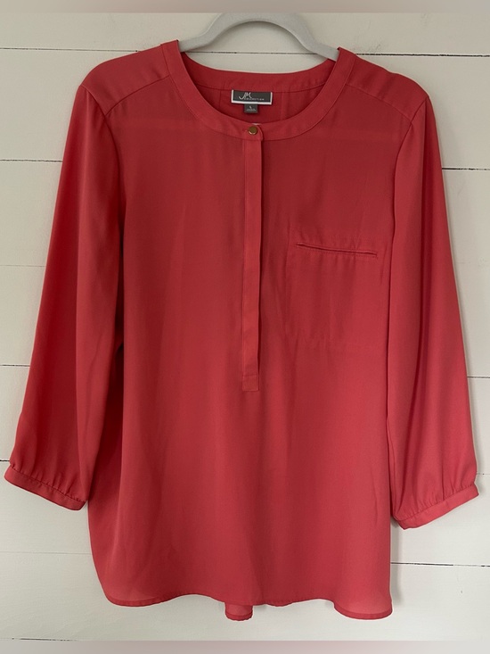 JM Collection Tops - J.M. (Sold exclusively at Macys) Coral Long-Sleeve Split-Placket Blouse, Size L